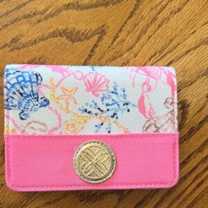 Lilly Pulitzer Pink and Multicolor Seashell Card Wallet with Gold Emblem